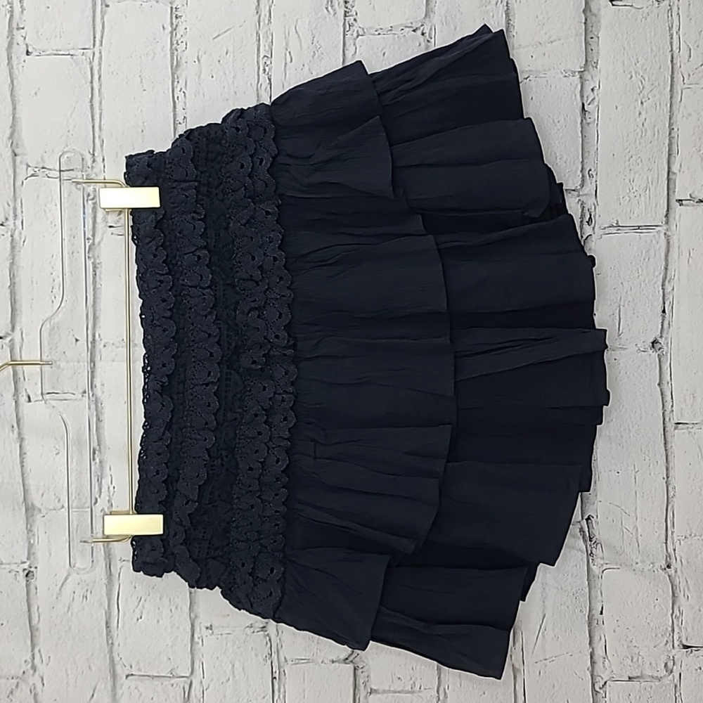 AE Stretch Flirty High-Waisted Cotton Blend Tiered Ruffle Mini Skirt Black NWT - Picture 7 of 17